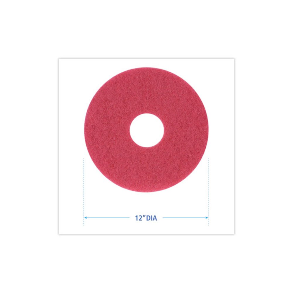 Buffing Floor Pads, 12" Diameter, Red, 5/Carton. Picture 2