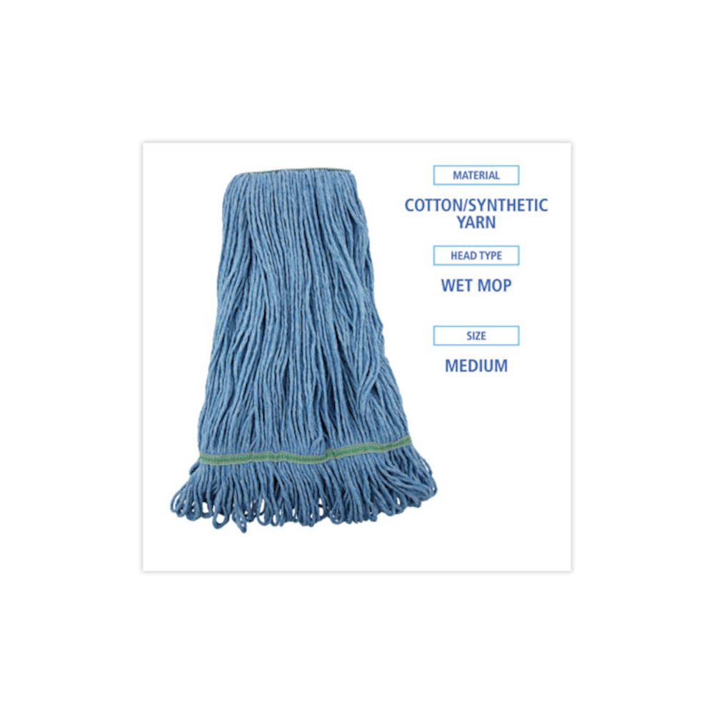 Super Loop Wet Mop Head, Cotton/Synthetic Fiber, 1" Headband, Medium Size, Blue. Picture 7