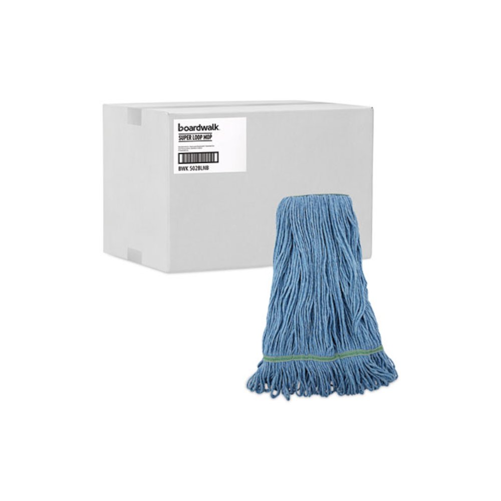 Super Loop Wet Mop Head, Cotton/Synthetic Fiber, 1" Headband, Medium Size, Blue, 12/Carton. Picture 9