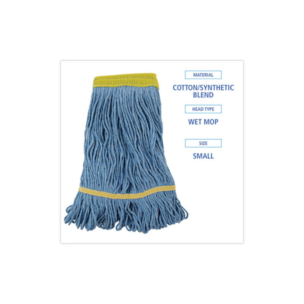 Super Loop Wet Mop Head, Cotton/Synthetic Fiber, 5" Headband, Small Size, Blue, 12/Carton. Picture 2