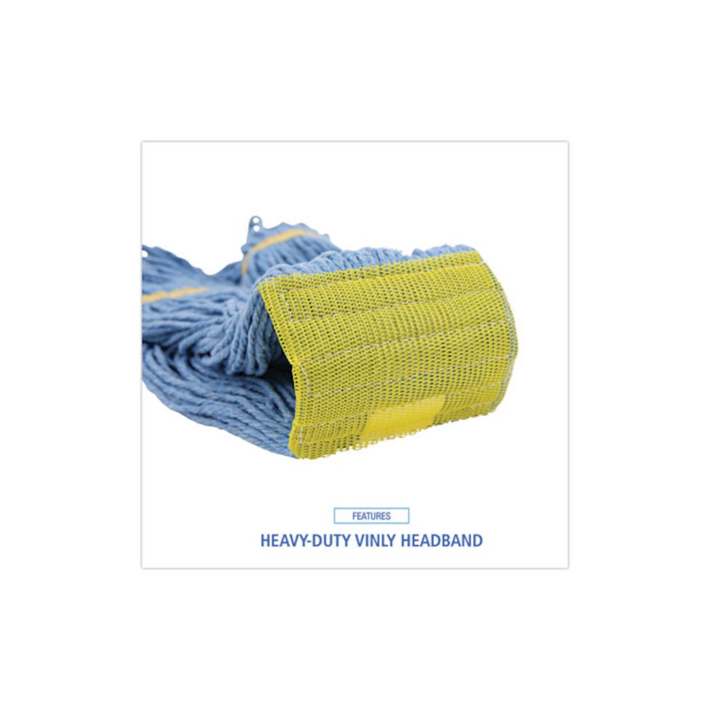 Super Loop Wet Mop Head, Cotton/Synthetic Fiber, 5" Headband, Small Size, Blue, 12/Carton. Picture 6