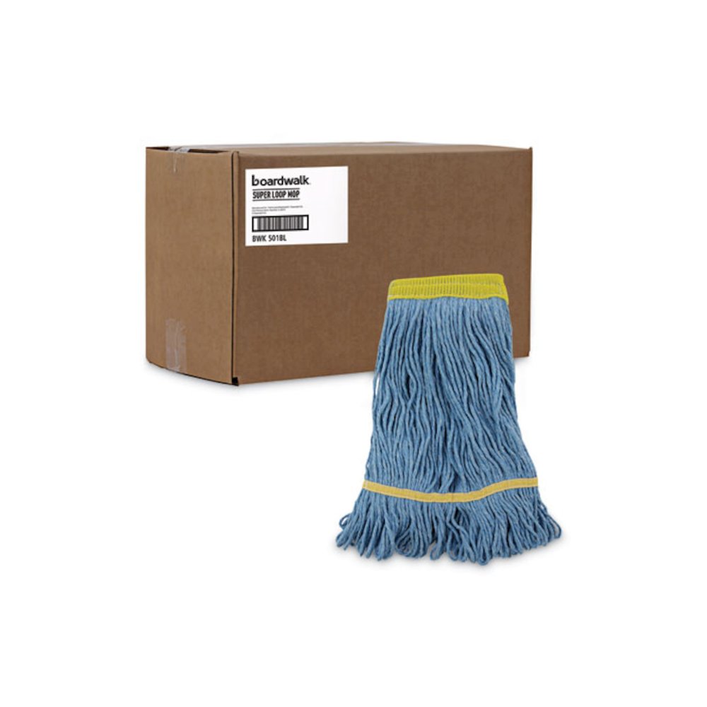 Super Loop Wet Mop Head, Cotton/Synthetic Fiber, 5" Headband, Small Size, Blue, 12/Carton. Picture 9
