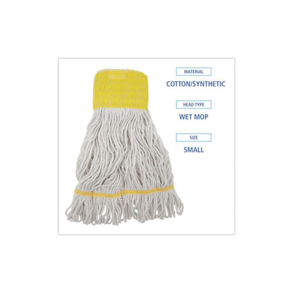 Super Loop Wet Mop Head, Cotton/Synthetic Fiber, 5" Headband, Small Size, White, 12/Carton. Picture 2