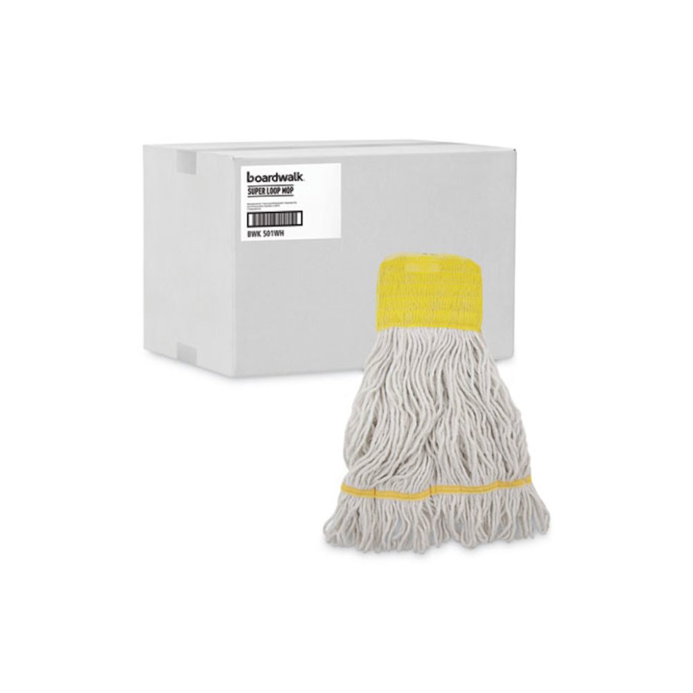 Super Loop Wet Mop Head, Cotton/Synthetic Fiber, 5" Headband, Small Size, White, 12/Carton. Picture 9