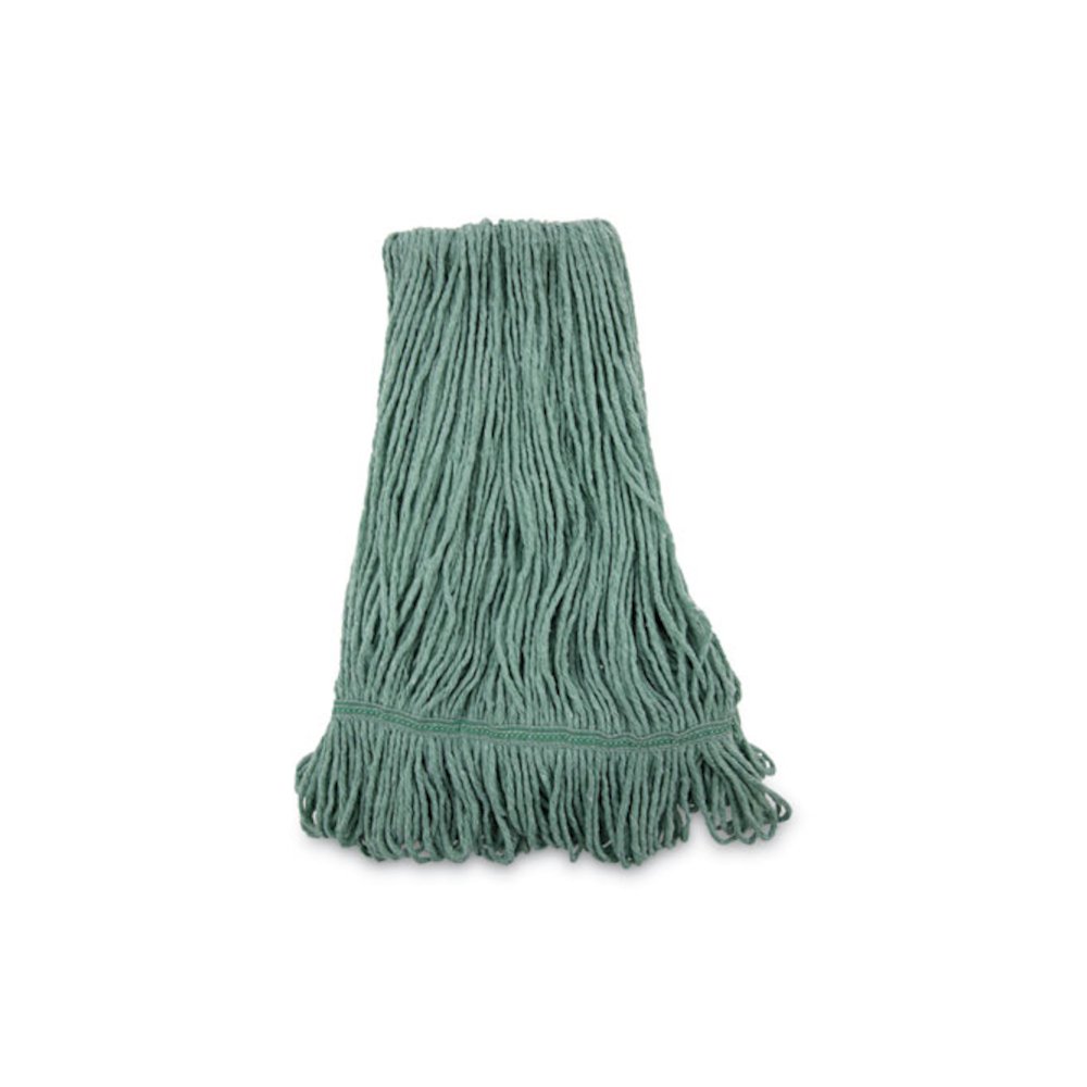 Narrowband Looped-End Mop Head, Premium Standard Head, Cotton/Rayon Fiber, Medium, Green, 12/Carton. Picture 1