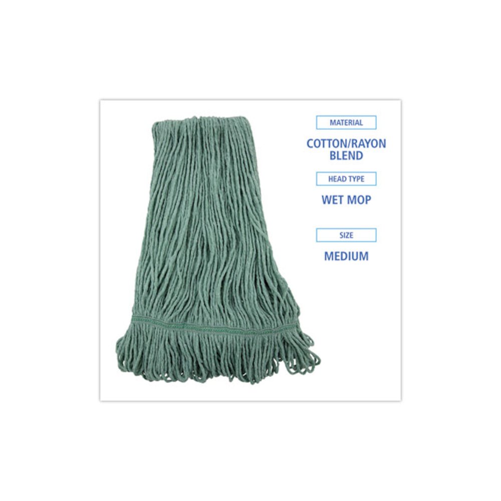 Narrowband Looped-End Mop Head, Premium Standard Head, Cotton/Rayon Fiber, Medium, Green, 12/Carton. Picture 2