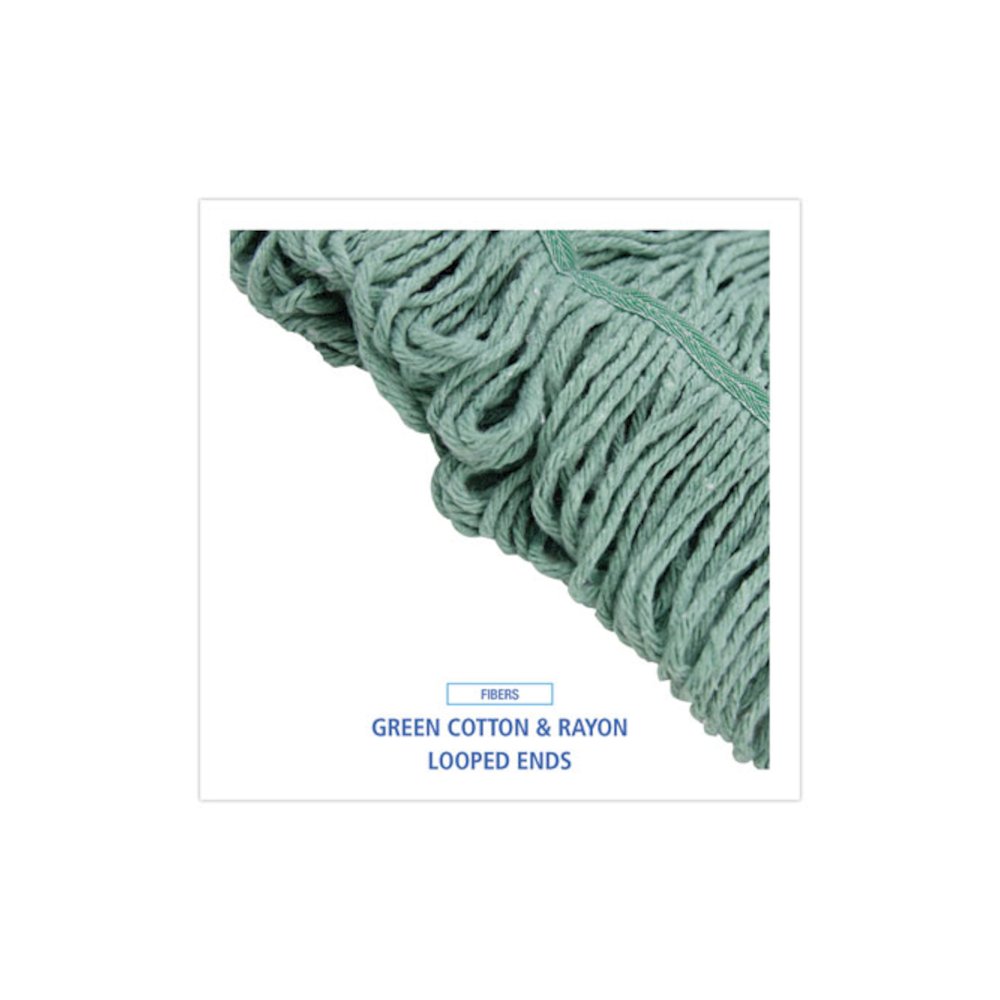Narrowband Looped-End Mop Head, Premium Standard Head, Cotton/Rayon Fiber, Medium, Green, 12/Carton. Picture 4