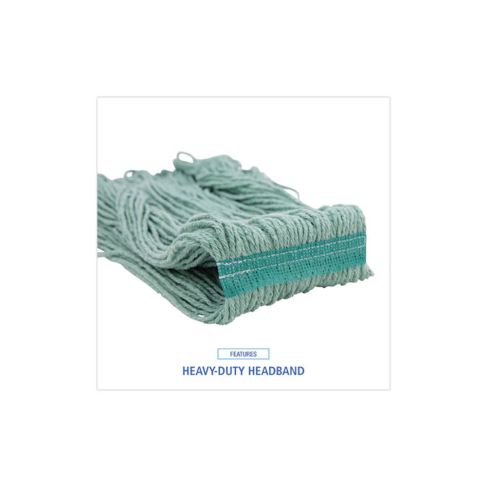 Narrowband Looped-End Mop Head, Premium Standard Head, Cotton/Rayon Fiber, Medium, Green, 12/Carton. Picture 6
