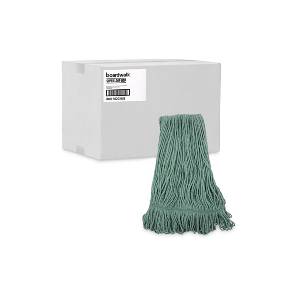 Narrowband Looped-End Mop Head, Premium Standard Head, Cotton/Rayon Fiber, Medium, Green, 12/Carton. Picture 9