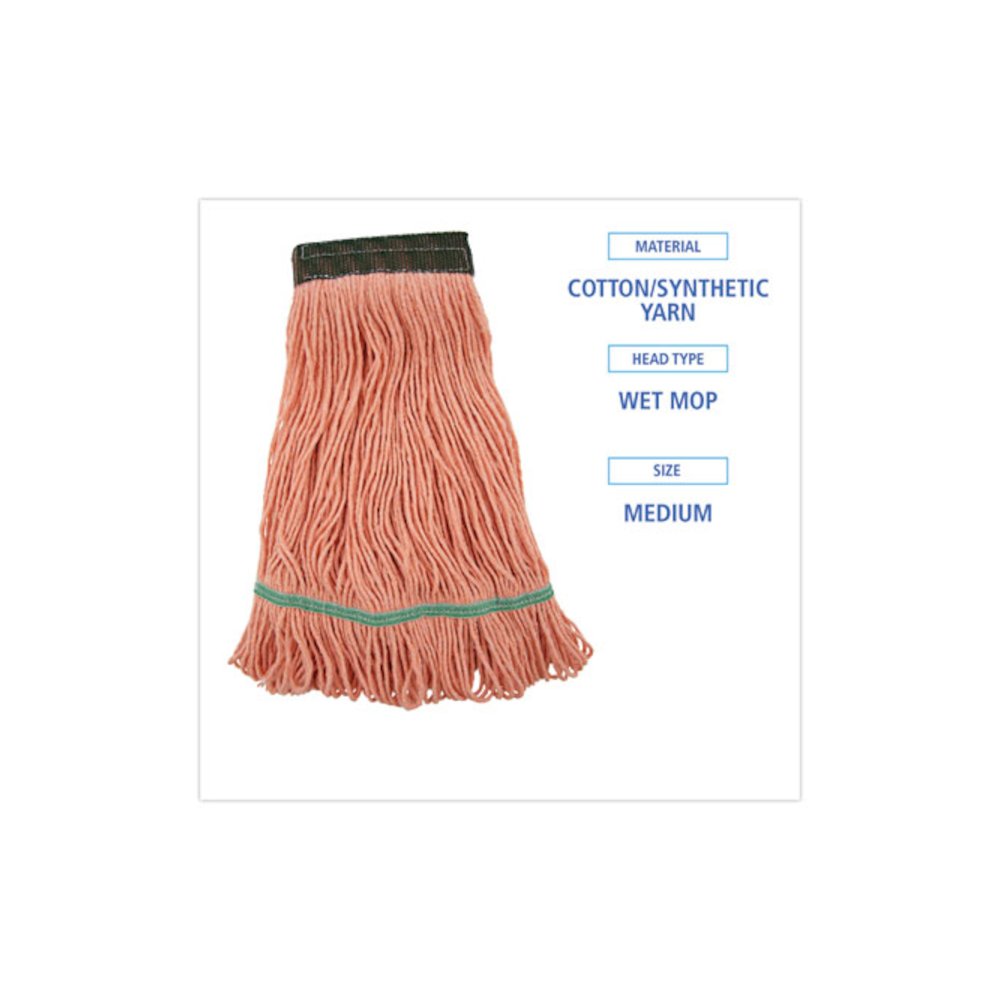 Super Loop Wet Mop Head, Cotton/Synthetic Fiber, 5" Headband, Medium Size, Orange, 12/Carton. Picture 2