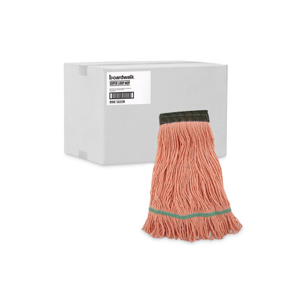 Super Loop Wet Mop Head, Cotton/Synthetic Fiber, 5" Headband, Medium Size, Orange, 12/Carton. Picture 9