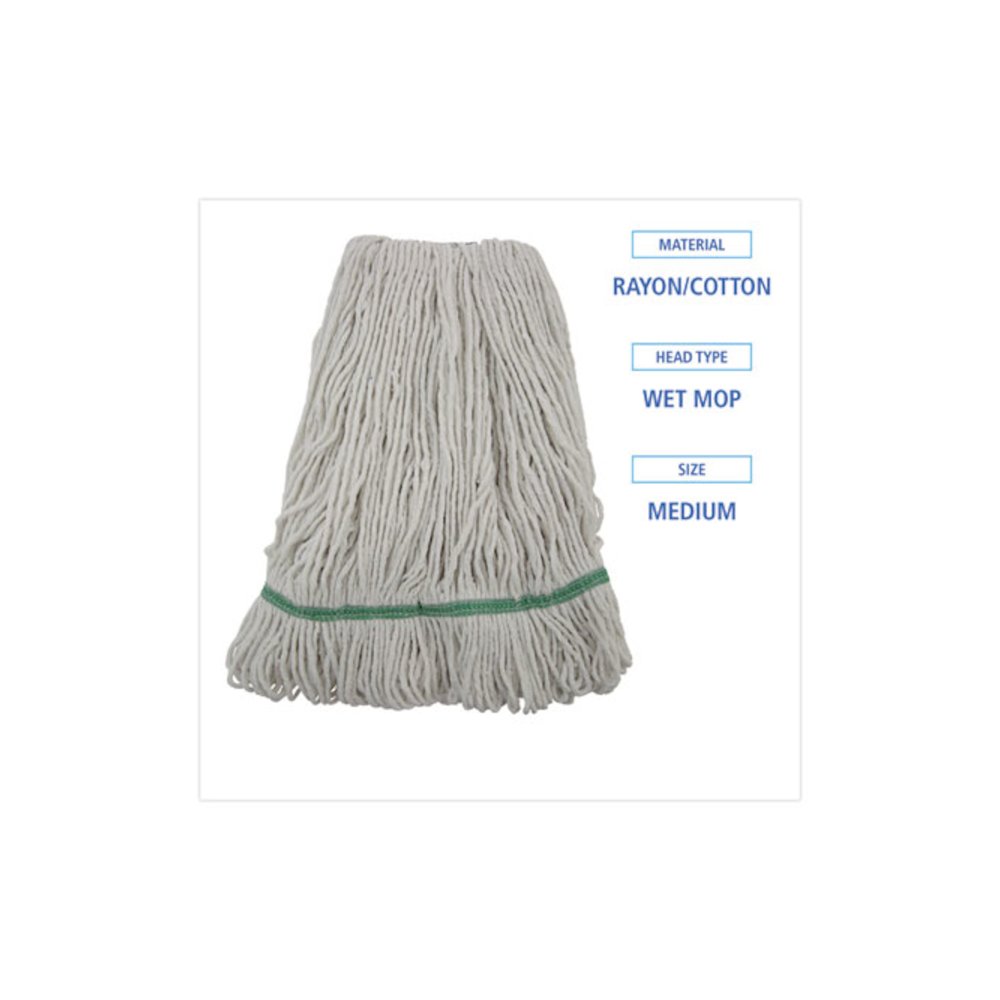 Narrowband Looped-End Mop Head, Premium Standard Head, Cotton/Rayon /Synthetic Fiber, Medium, White. Picture 2