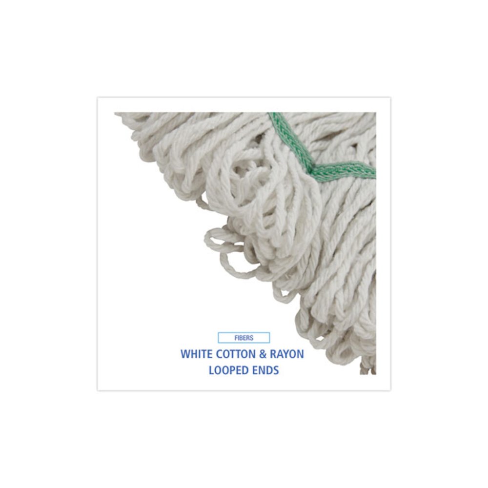 Narrowband Looped-End Mop Head, Premium Standard Head, Cotton/Rayon /Synthetic Fiber, Medium, White. Picture 4