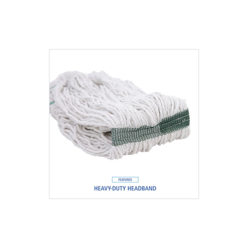Narrowband Looped-End Mop Head, Premium Standard Head, Cotton/Rayon /Synthetic Fiber, Medium, White. Picture 6