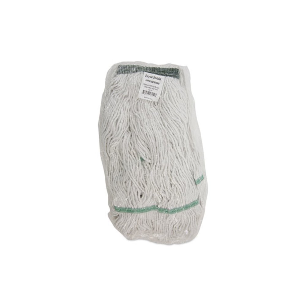 Narrowband Looped-End Mop Head, Premium Standard Head, Cotton/Rayon /Synthetic Fiber, Medium, White. Picture 7