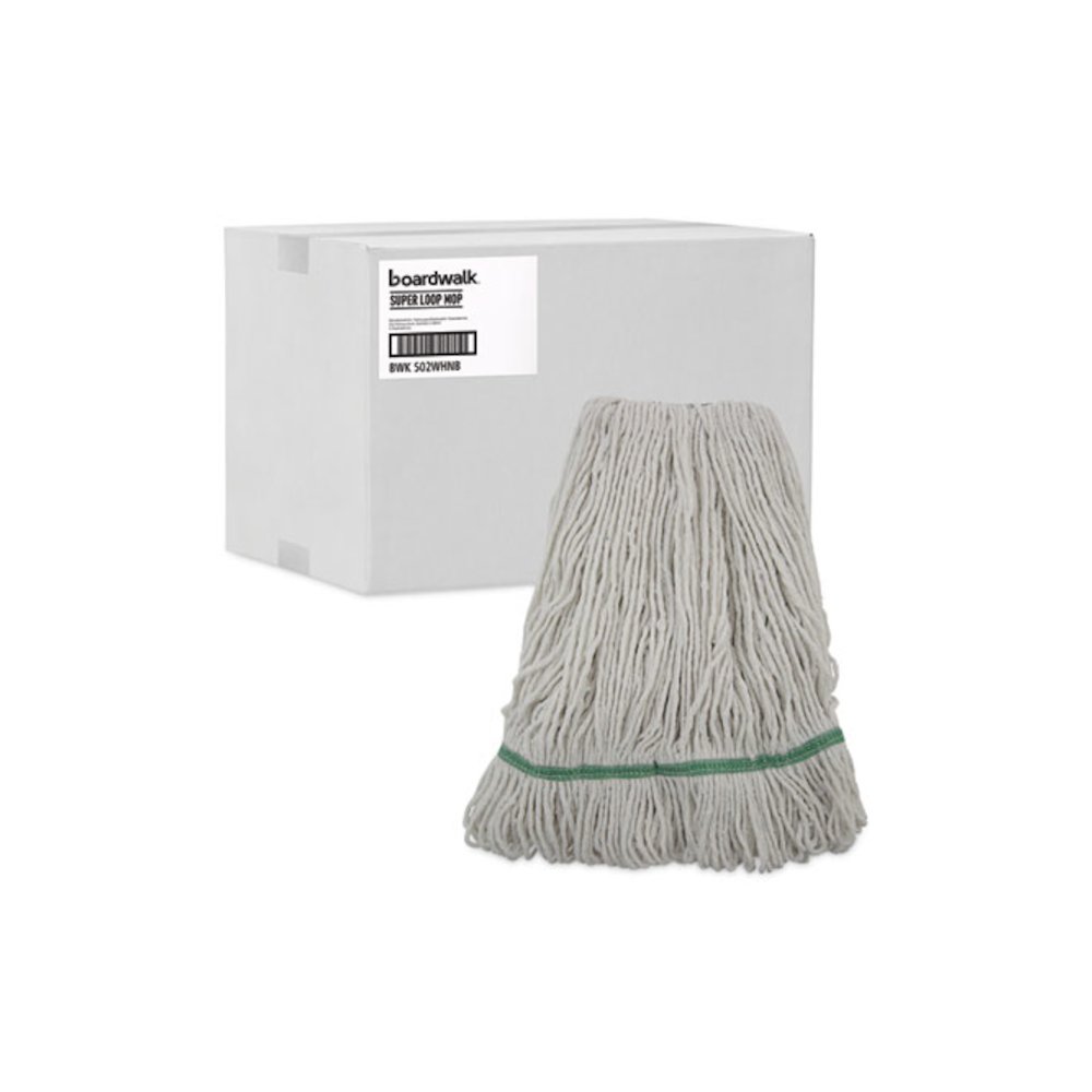 Narrowband Looped-End Mop Head, Premium Standard Head, Cotton/Rayon /Synthetic Fiber, Medium, White. Picture 9