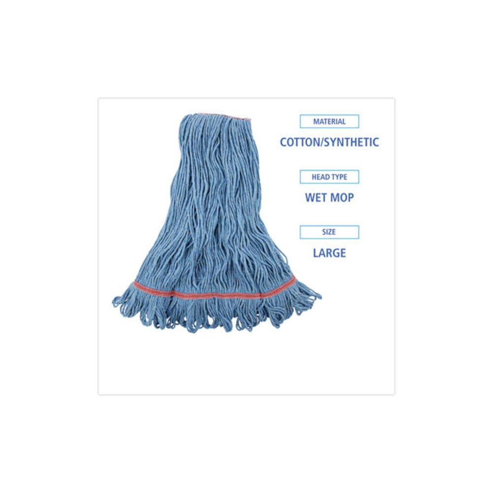 Super Loop Wet Mop Head, Cotton/Synthetic Fiber, 1" Headband, Large Size, Blue, 12/Carton. Picture 2