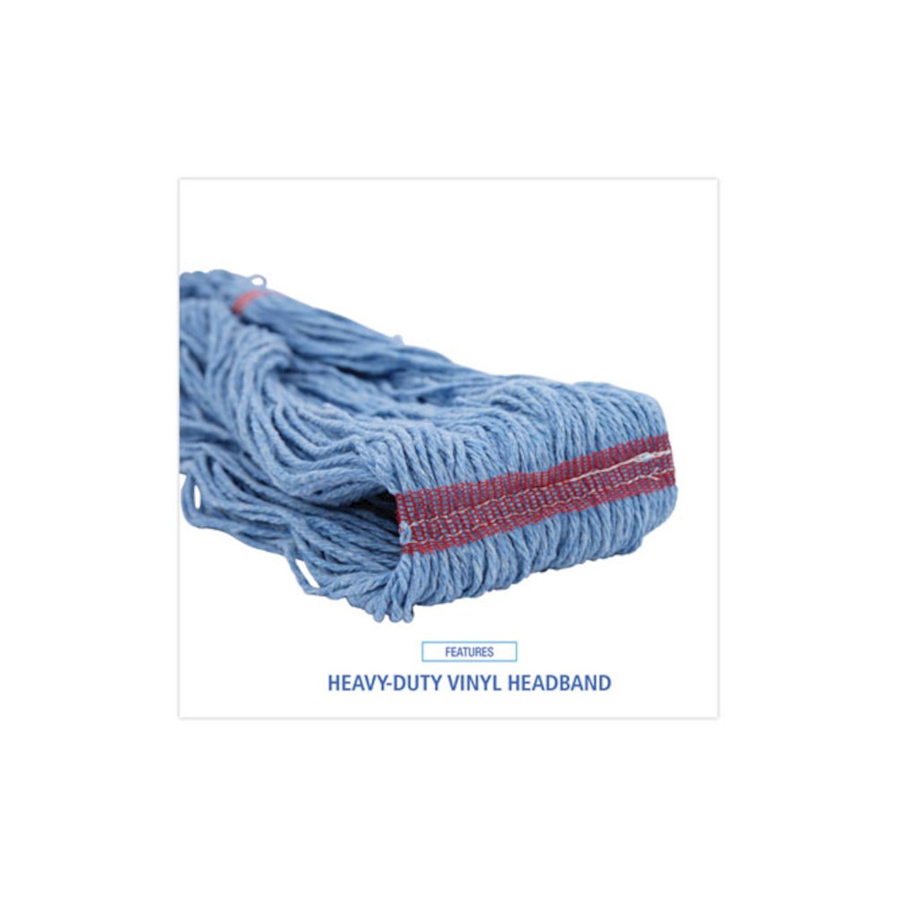 Super Loop Wet Mop Head, Cotton/Synthetic Fiber, 1" Headband, Large Size, Blue, 12/Carton. Picture 6