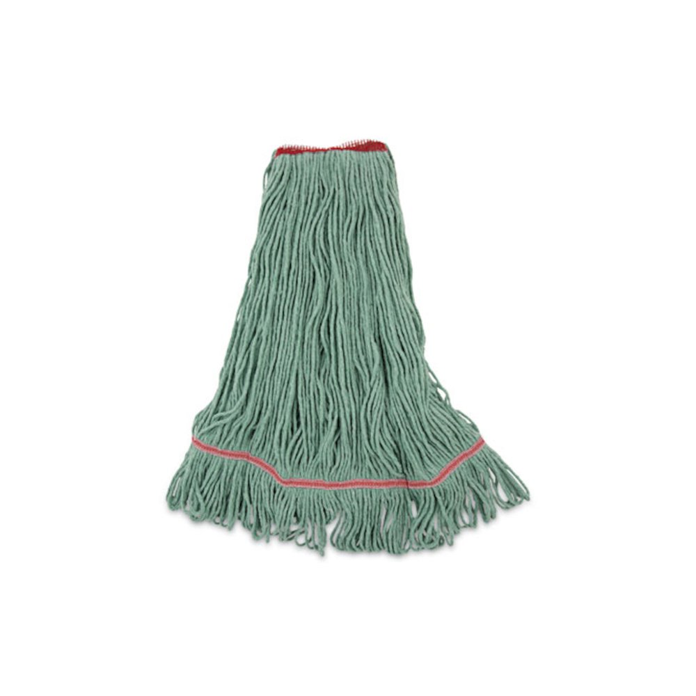 Narrowband Looped-End Mop Head, Premium Standard Head, Cotton/Rayon/Synthetic Fiber, Large, Green. Picture 1