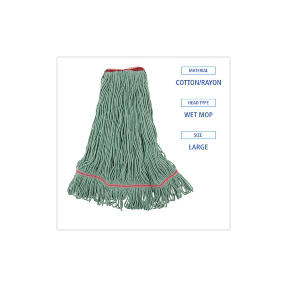 Narrowband Looped-End Mop Head, Premium Standard Head, Cotton/Rayon/Synthetic Fiber, Large, Green. Picture 2