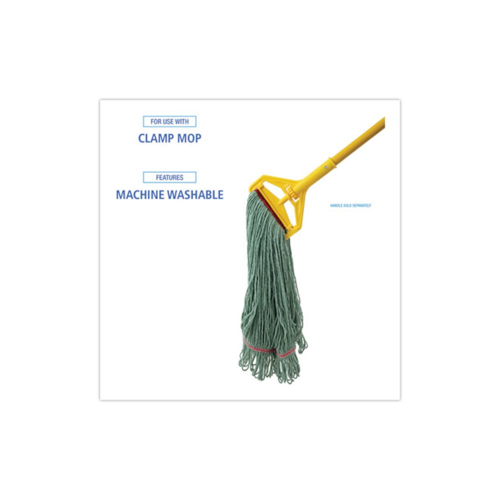 Narrowband Looped-End Mop Head, Premium Standard Head, Cotton/Rayon/Synthetic Fiber, Large, Green. Picture 3