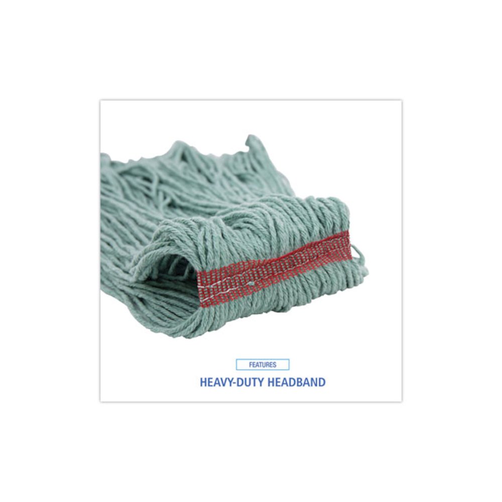 Narrowband Looped-End Mop Head, Premium Standard Head, Cotton/Rayon/Synthetic Fiber, Large, Green. Picture 6