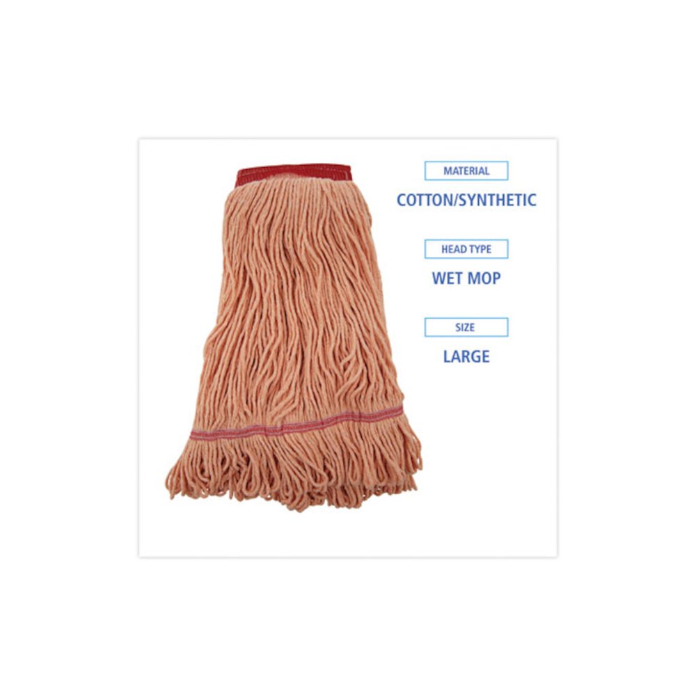 Super Loop Wet Mop Head, Cotton/Synthetic Fiber, 5" Headband, Large Size, Orange, 12/Carton. Picture 2