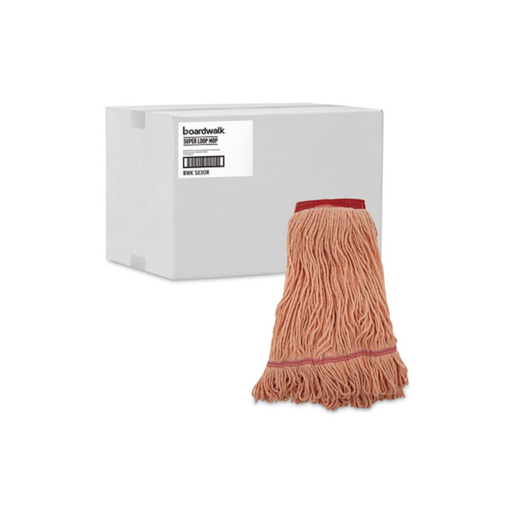 Super Loop Wet Mop Head, Cotton/Synthetic Fiber, 5" Headband, Large Size, Orange, 12/Carton. Picture 9