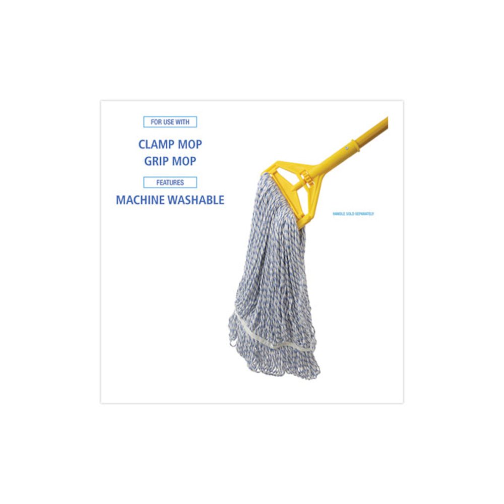 Floor Finish Mop Head, Narrow, Rayon/Polyester, Medium, White/Blue Stripes, 12/Carton. Picture 3