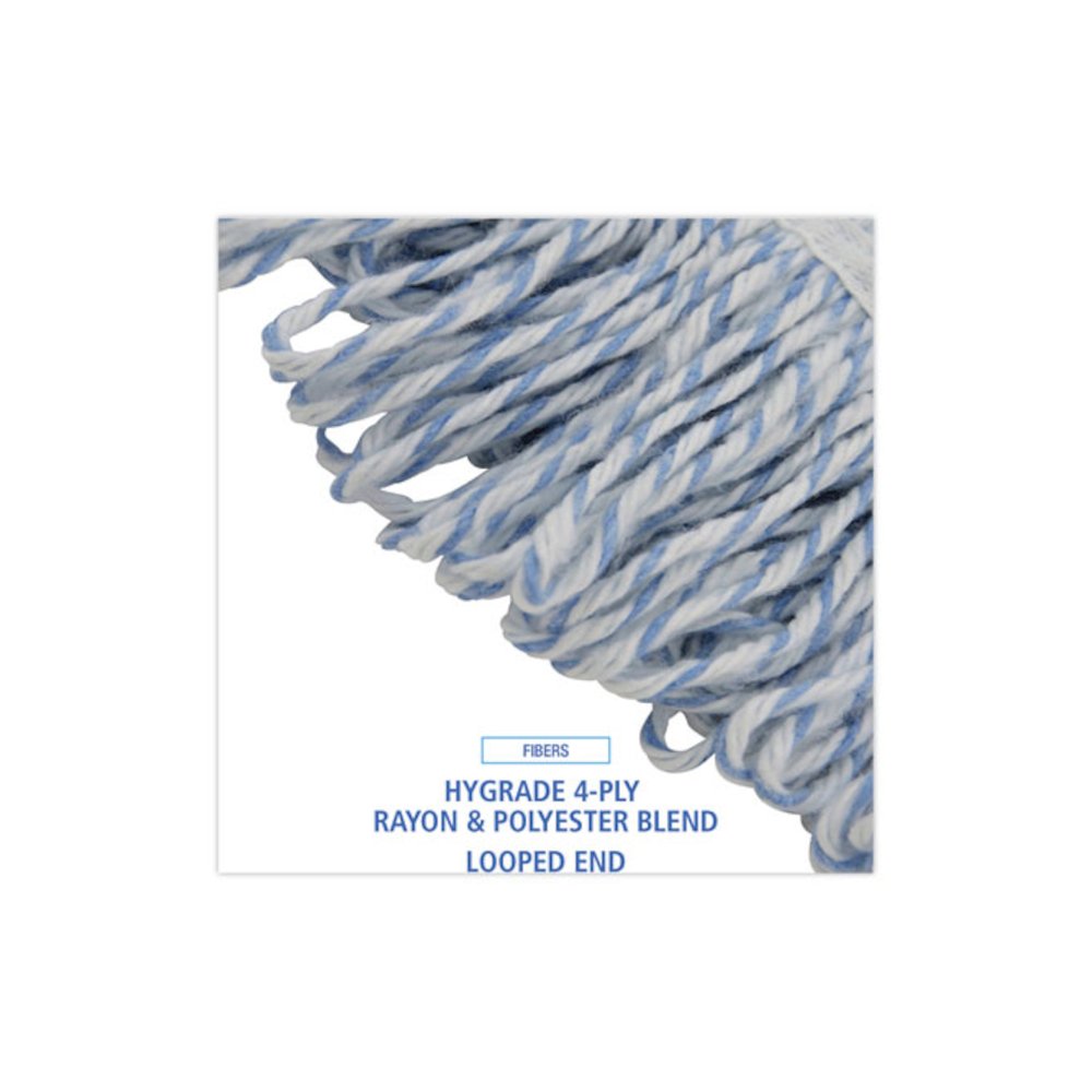 Floor Finish Mop Head, Narrow, Rayon/Polyester, Medium, White/Blue Stripes, 12/Carton. Picture 4
