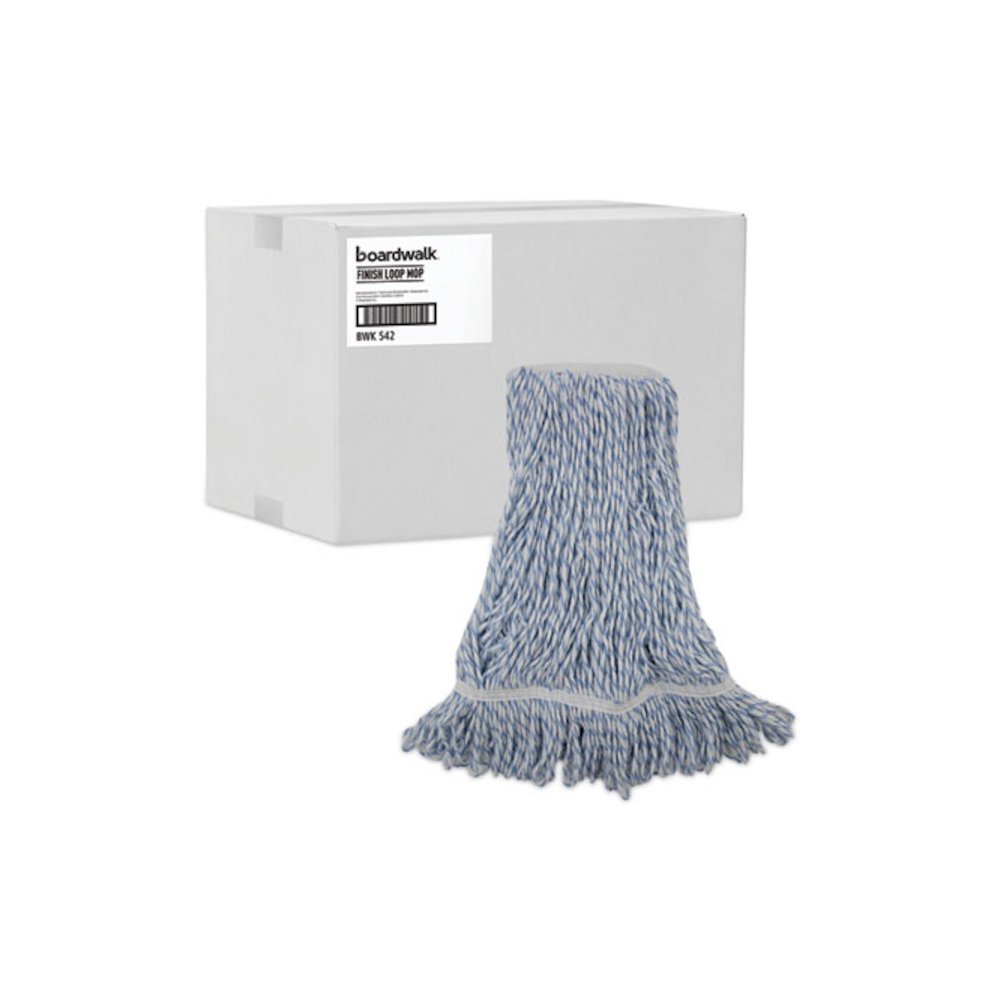 Floor Finish Mop Head, Narrow, Rayon/Polyester, Medium, White/Blue Stripes, 12/Carton. Picture 9