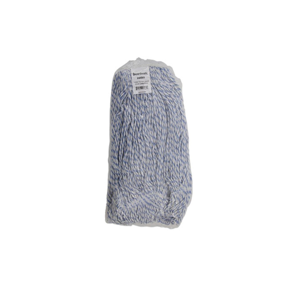 Floor Finish Mop Head, Narrow, Rayon/Polyester, Large, White/Blue Stripes, 12/Carton. Picture 7