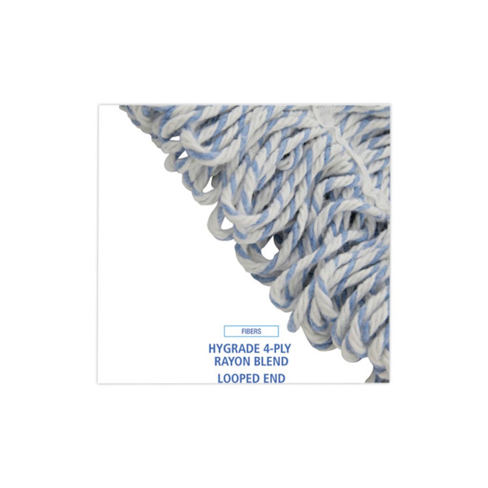 Floor Finish Mop Head, Wide, Rayon/Polyester, Medium, White/Blue Stripes, 12/Carton. Picture 4