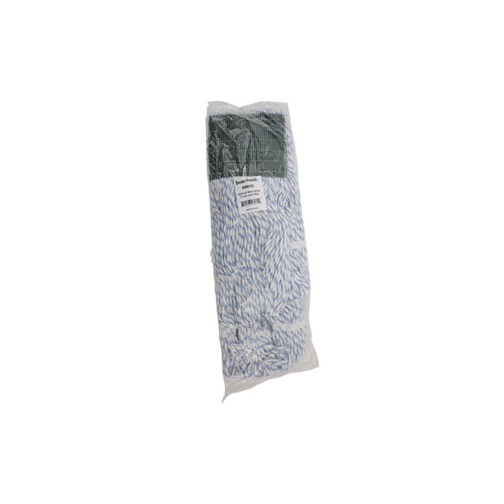 Floor Finish Mop Head, Wide, Rayon/Polyester, Medium, White/Blue Stripes, 12/Carton. Picture 7