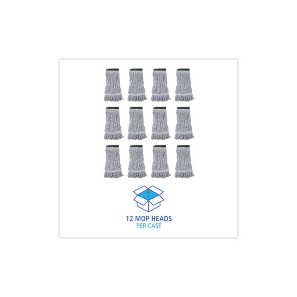 Floor Finish Mop Head, Wide, Rayon/Polyester, Medium, White/Blue Stripes, 12/Carton. Picture 8