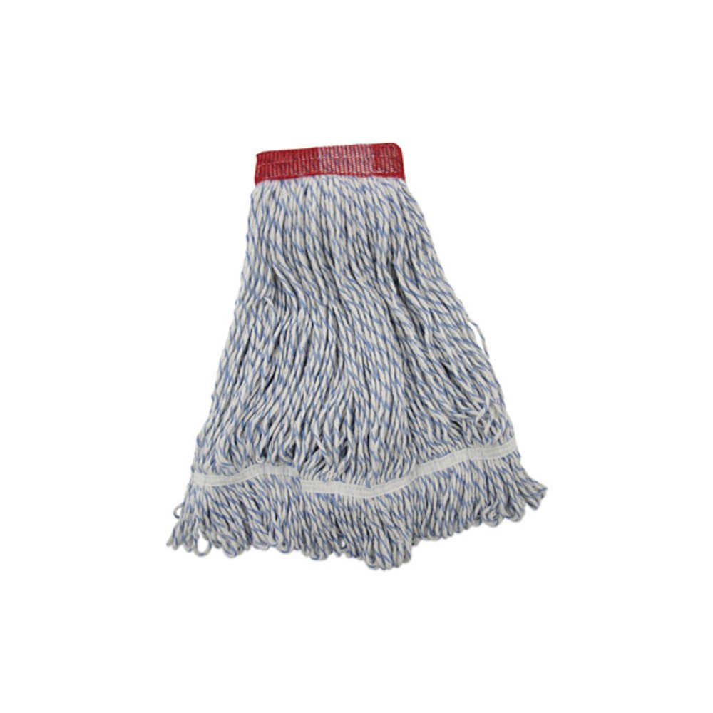 Floor Finish Mop Head, Wide, Rayon/Polyester, Large, White/Blue Stripes, 12/Carton. Picture 1