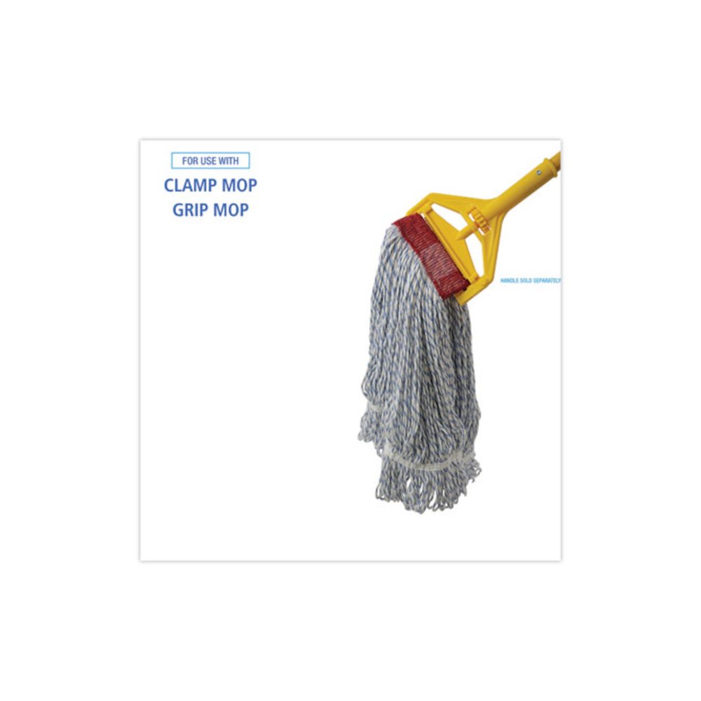Floor Finish Mop Head, Wide, Rayon/Polyester, Large, White/Blue Stripes, 12/Carton. Picture 3