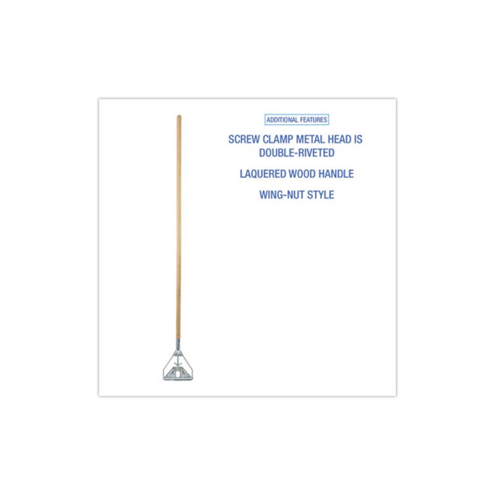 Screw Clamp Metal Head Wooden Mop Handle, #20+, 62", Natural. Picture 3