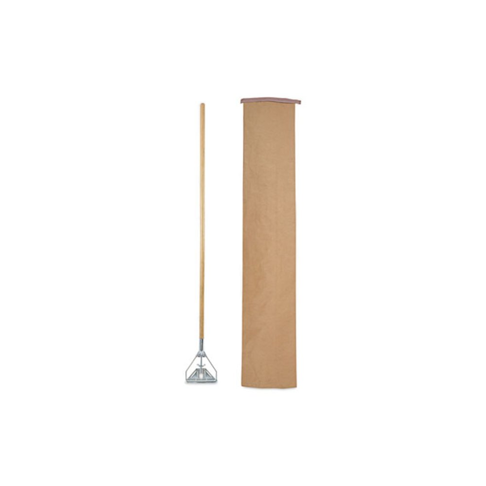 Screw Clamp Metal Head Wooden Mop Handle, #20+, 62", Natural. Picture 6