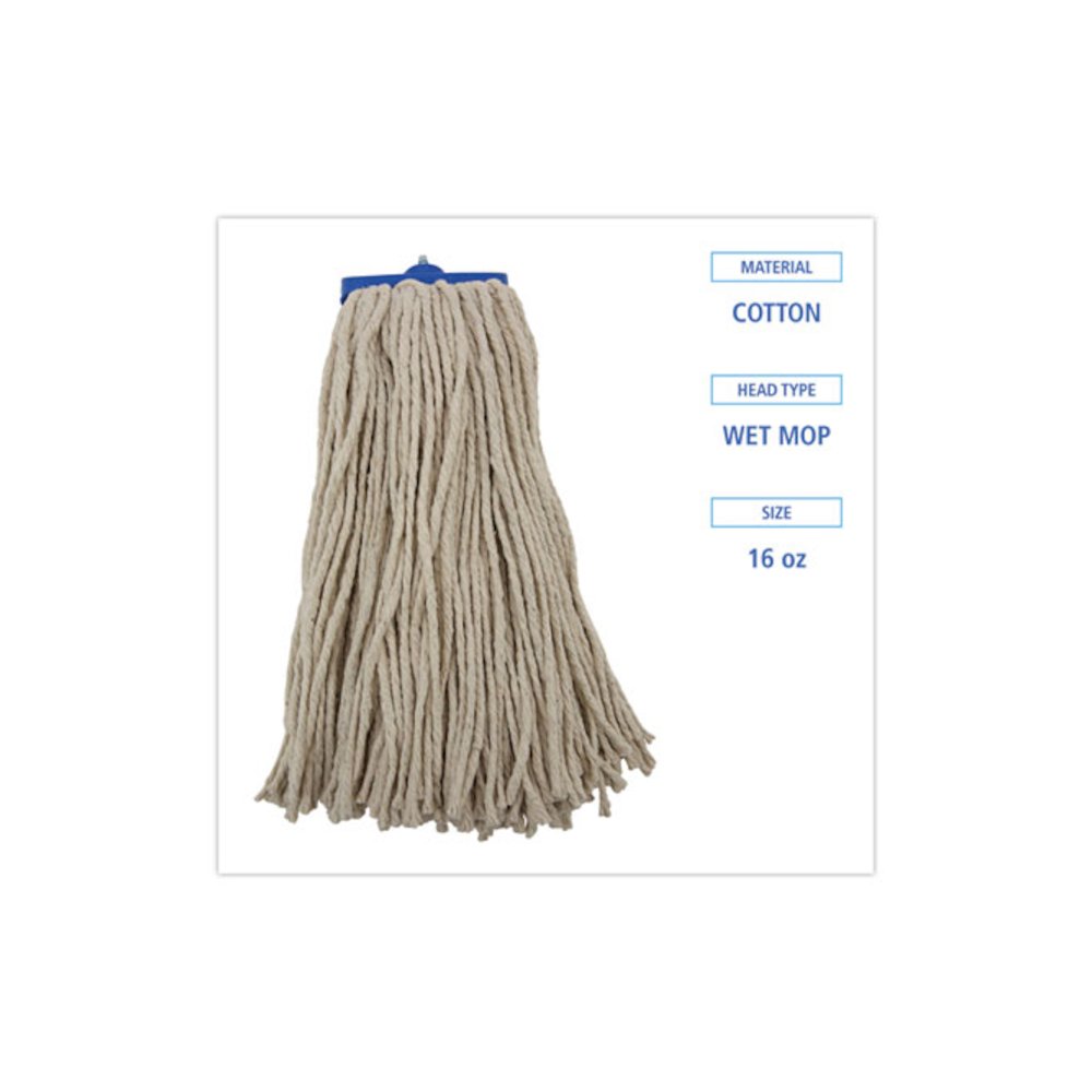 Cut-End Lie-Flat Wet Mop Head, Cotton, 16 oz, White, 12/Carton. Picture 2