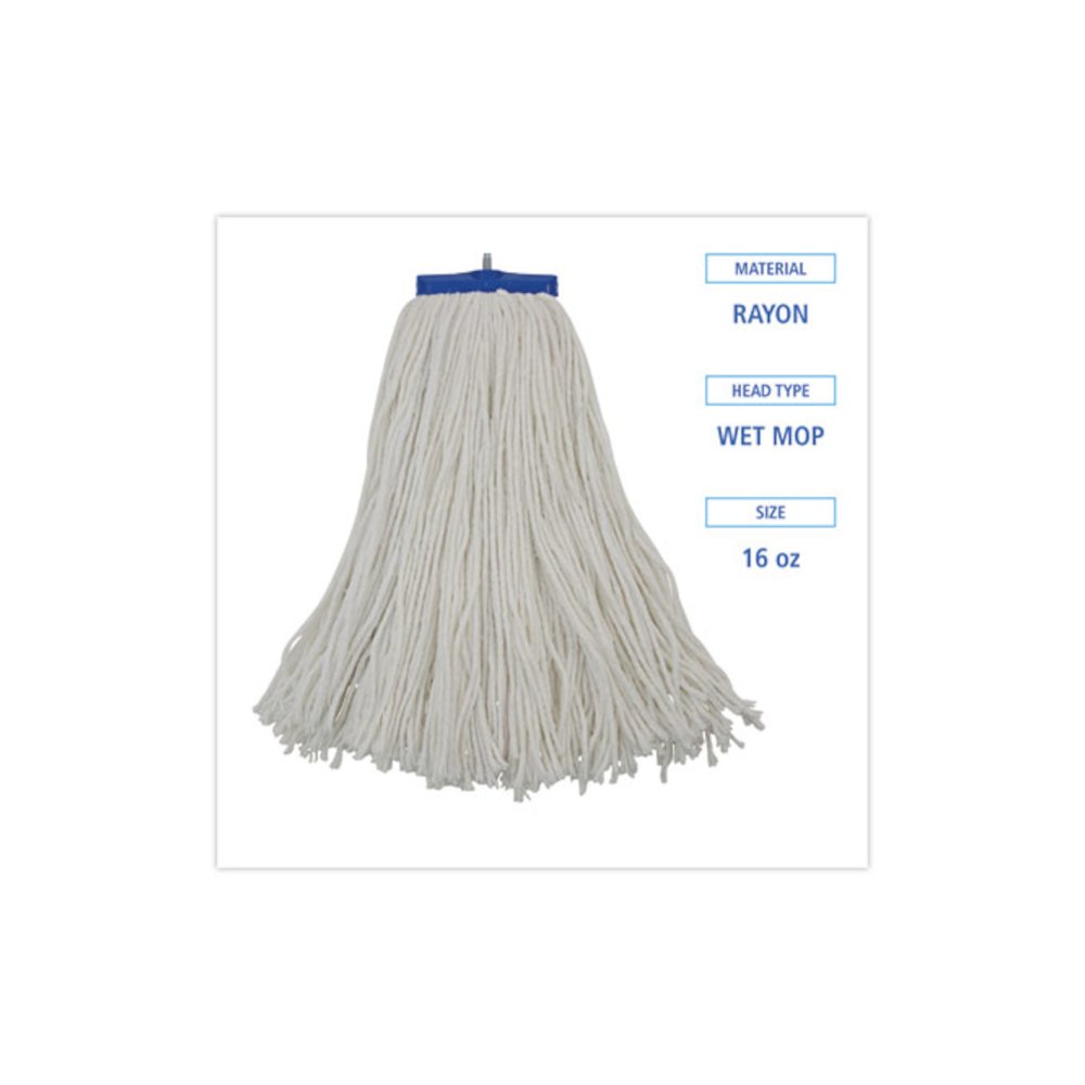 Cut-End Lie-Flat Wet Mop Head, Rayon, 16 oz, White, 12/Carton. Picture 2