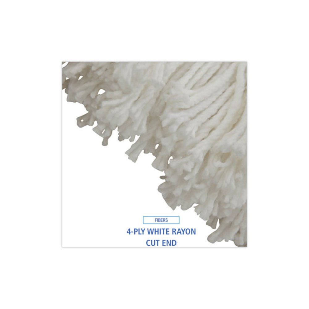 Cut-End Lie-Flat Wet Mop Head, Rayon, 16 oz, White, 12/Carton. Picture 4