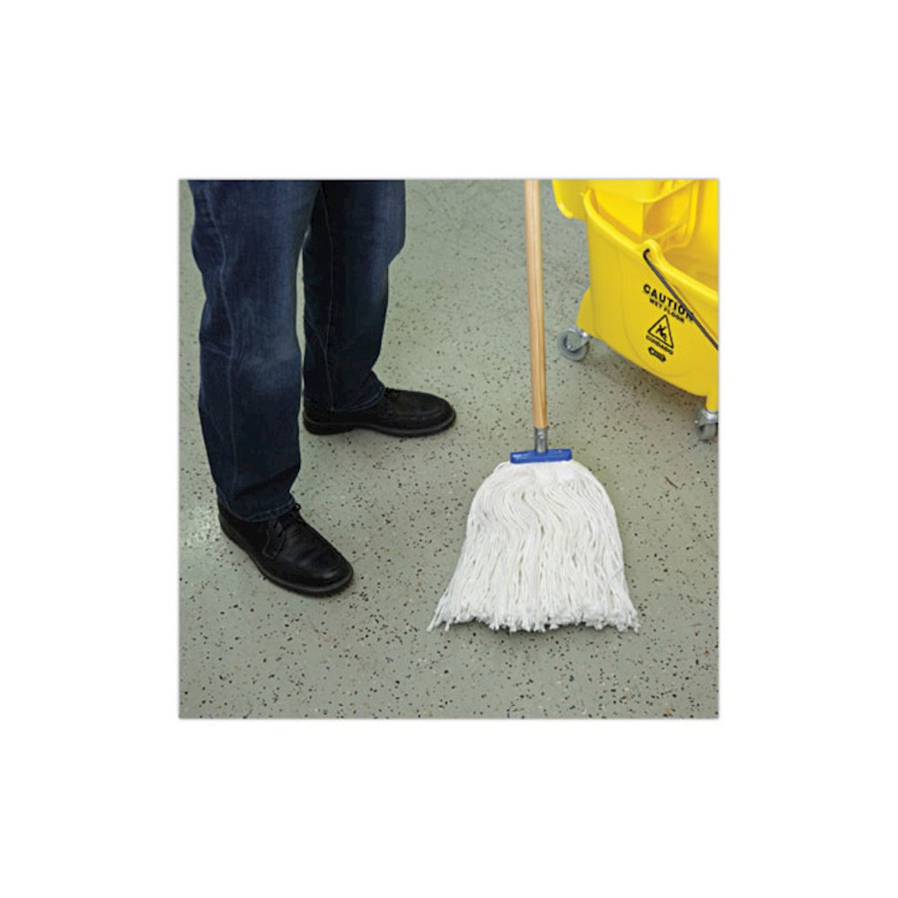Cut-End Lie-Flat Wet Mop Head, Rayon, 16 oz, White, 12/Carton. Picture 5