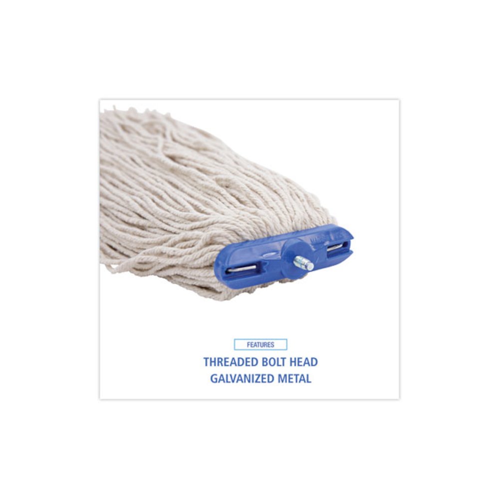 Mop Head, Economical Lie-Flat Head, Cotton Fiber, 20 oz, White, 12/Carton. Picture 6