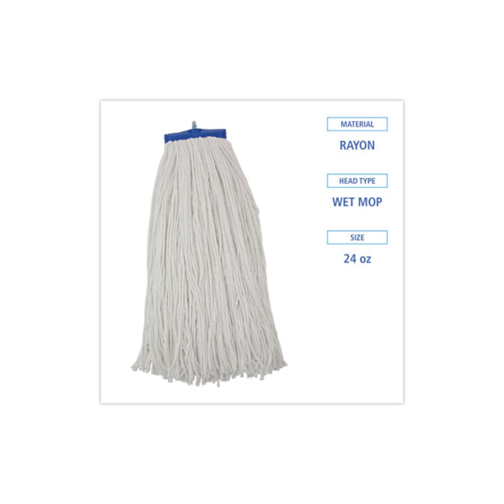 Cut-End Lie-Flat Wet Mop Head, Rayon, 24 oz, White, 12/Carton. Picture 2