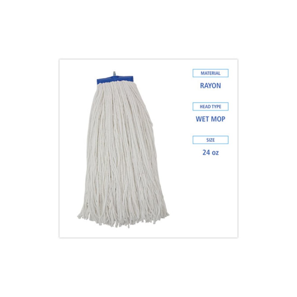 Cut-End Lie-Flat Wet Mop Head, Rayon, 24 oz, White. Picture 2