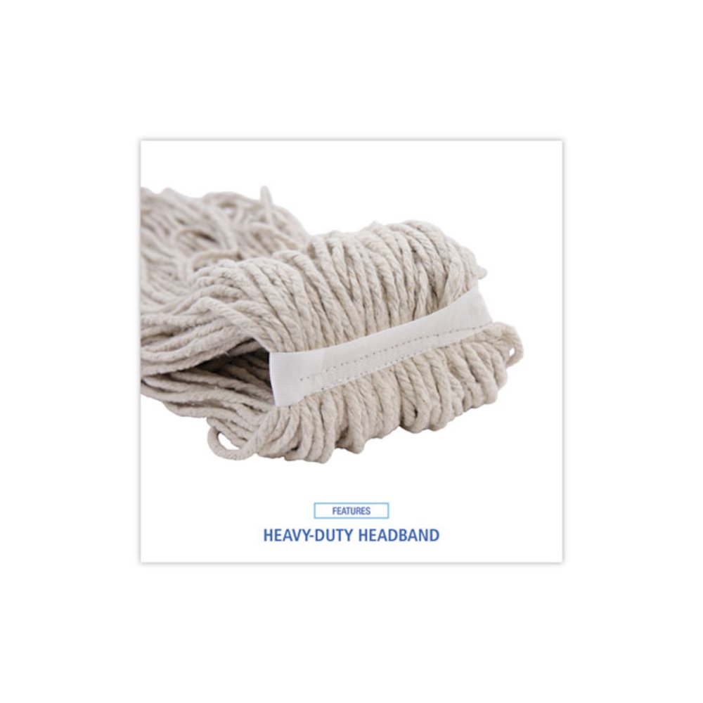 Mop Head, Economical Lie-Flat Head, Cotton Fiber, 32 oz, White, 12/Carton. Picture 6
