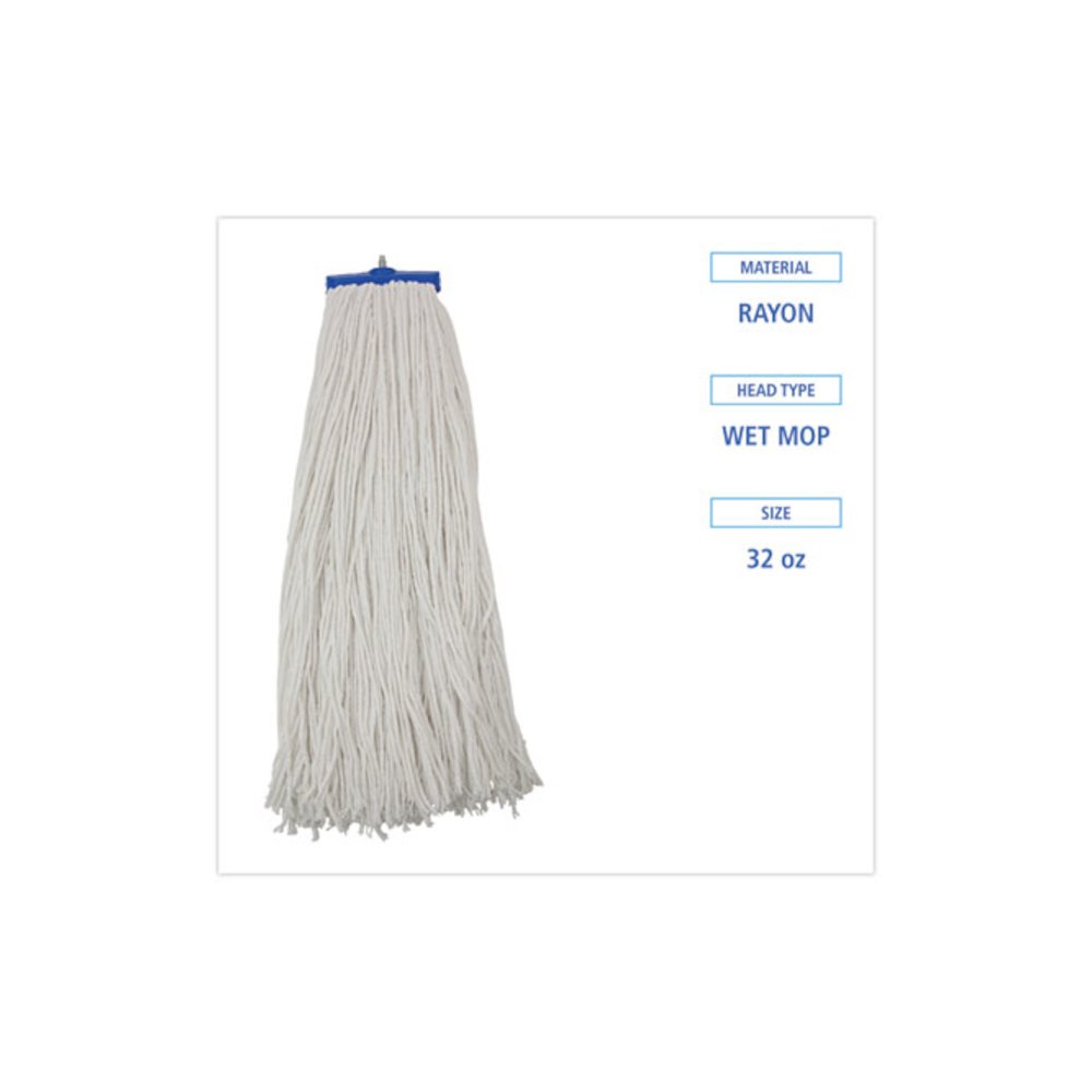 Mop Head, Economical Lie-Flat Head, Rayon Fiber, 32 oz, White, 12/Carton. Picture 2