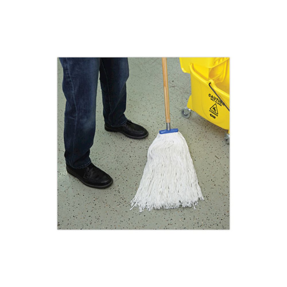 Mop Head, Economical Lie-Flat Head, Rayon Fiber, 32 oz, White, 12/Carton. Picture 5