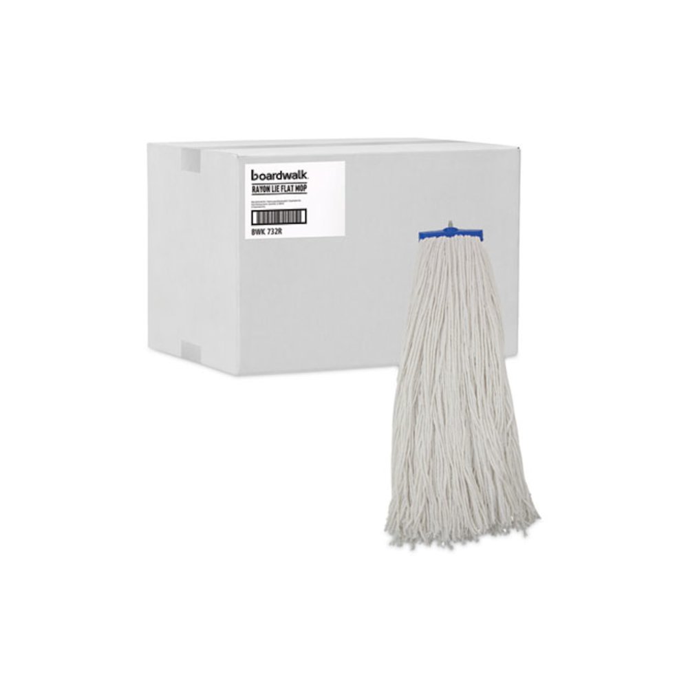 Mop Head, Economical Lie-Flat Head, Rayon Fiber, 32 oz, White, 12/Carton. Picture 9